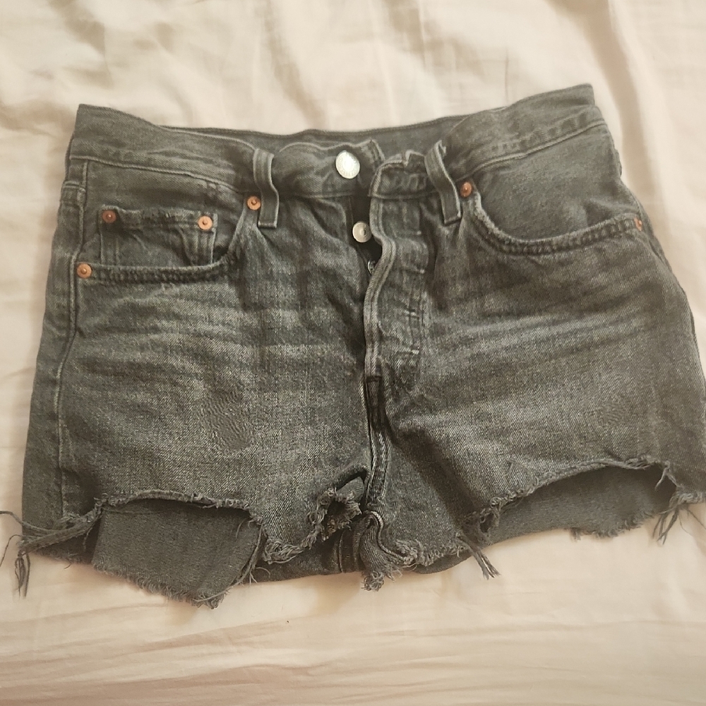 Levi's Gray Jean Shorts Distressed Raw Hem